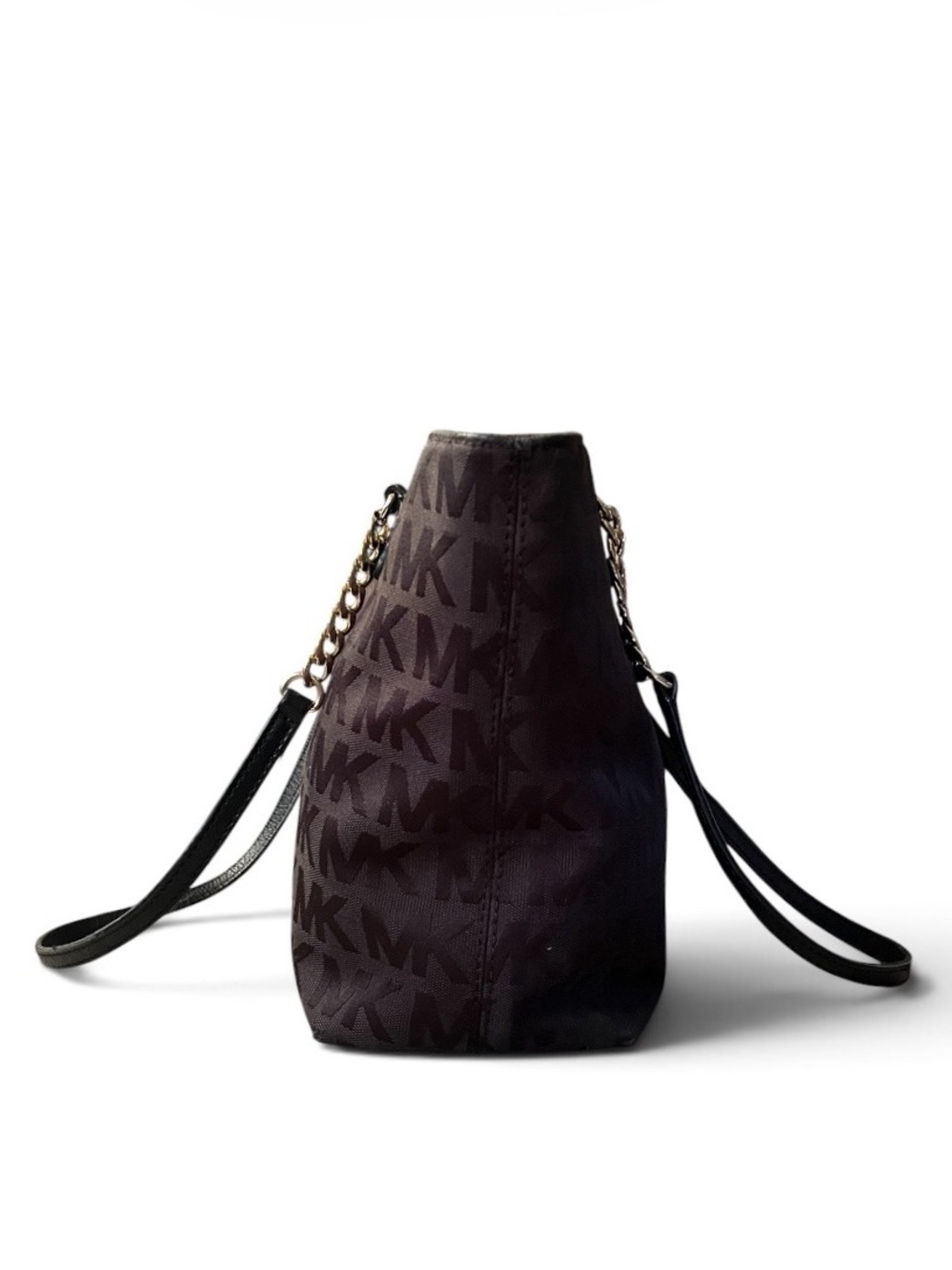 Michael Kors Medium Black Monogram Canvas Tote Bag w/Chain Strap Handles - Picture 5 of 10